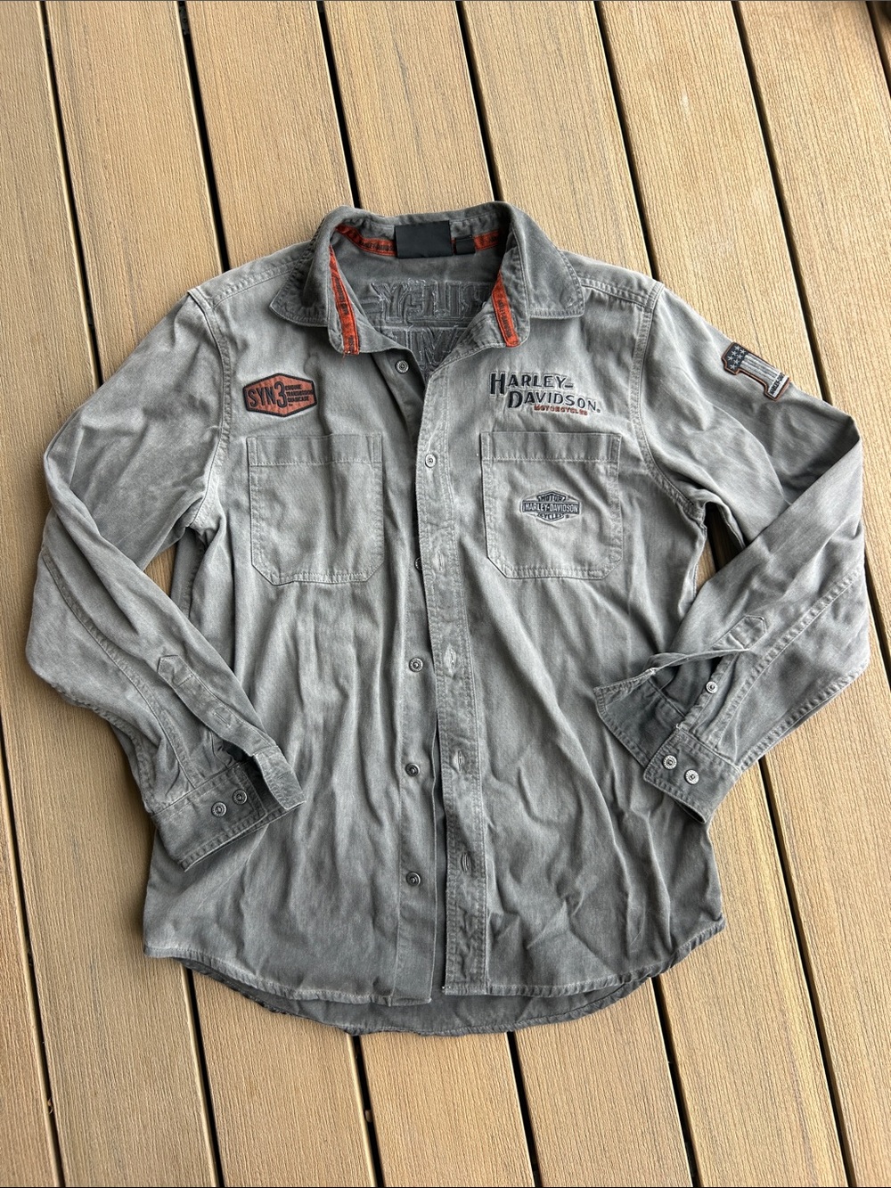 Harley Davidson men’s cotton button up utility shirt size medium